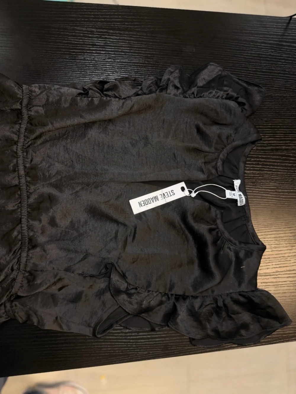 Steve Madden Black Satin-Style Ruffle Dress - Picture 3 of 4